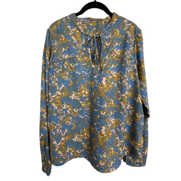 PrAna Style‎ 31362-00 Peasant Camo Taupe Teal Tan Women's Size L Blouse - Picture 1 of 8